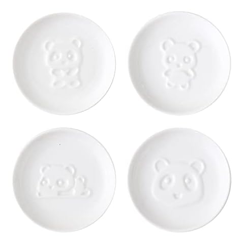 EESLL 4Pcs Cute Panda Ceramic Sauce Dish,Ceramics Panda Relief Seasoning Dishes,Sushi Soy Dipping Bowl,Mini Appetizer Plates Serving Dish,Porcelain Sauce Dish Cover