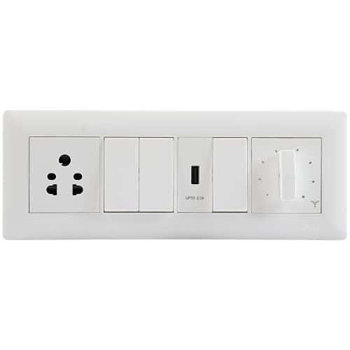 Havells Crabtree Anti Viral Switch (Athena) Combo Of 8 M Plate, 6A Socket, Usb Socket, 10 Ax Switch & 2M Fan Regulator, White (Kit 12)