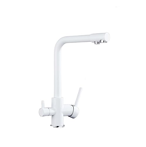 Robinet de cuisine blanc mitigeur 3 voies double poignée pivotante à 360 degrés pour évier