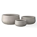 Kante 19.6",15.7",11.8" Dia Round Concrete Planters Set of 3, Outdoor Indoor Garden Plant Pots with Drainage Hole and Rubber Plug, Modern Curvaceous Design, Weathered Concrete