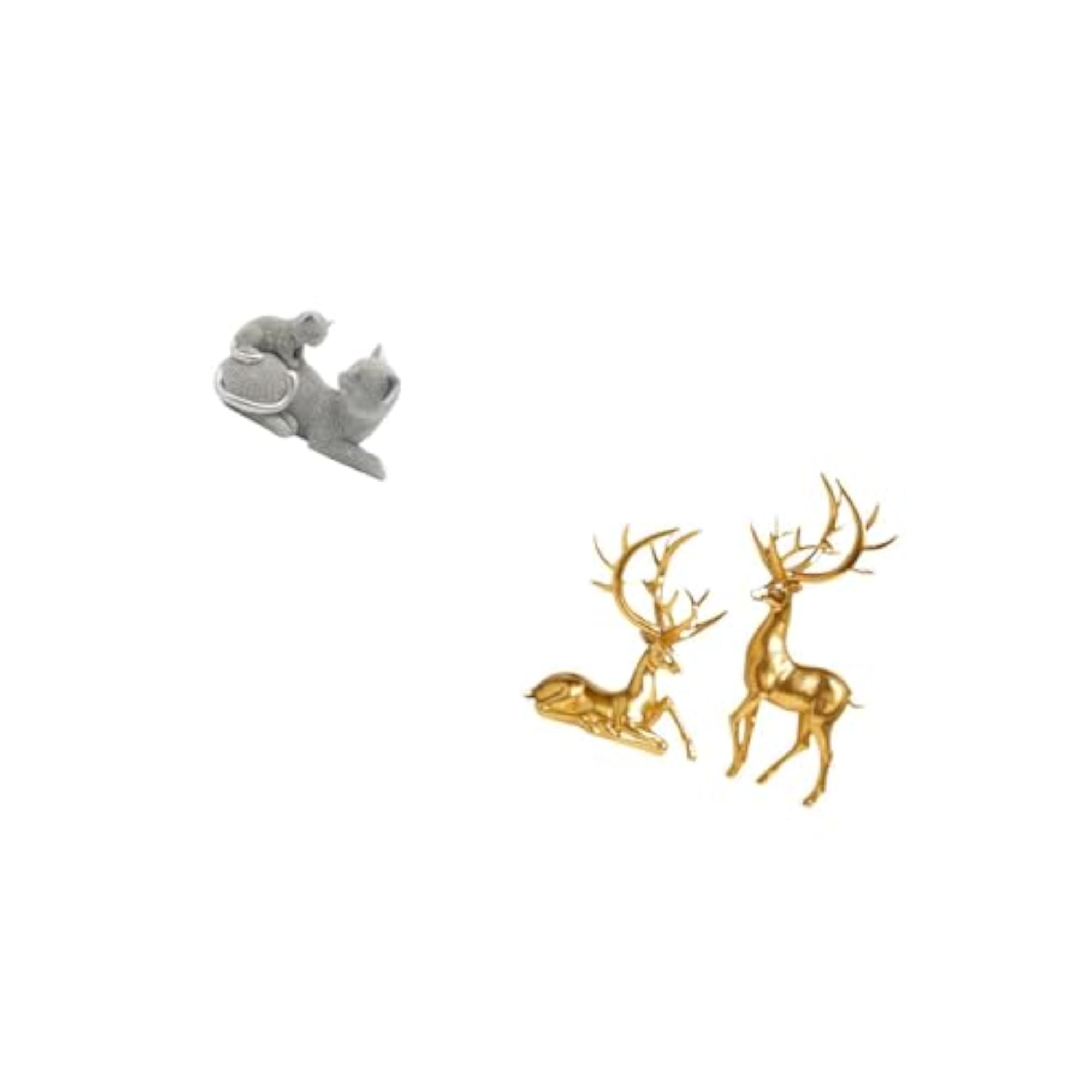 Cat Deer Sculpture Tabletop Ornament Art Crafts