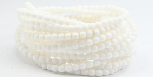 Round Pressed Glass Beads Druck, White (02010), Glass, Czech Republic (4 x 4 mm)