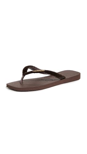 Havaianas Women's Slim Square Plush Sandals, Dark Brown, 7-8 Medium US