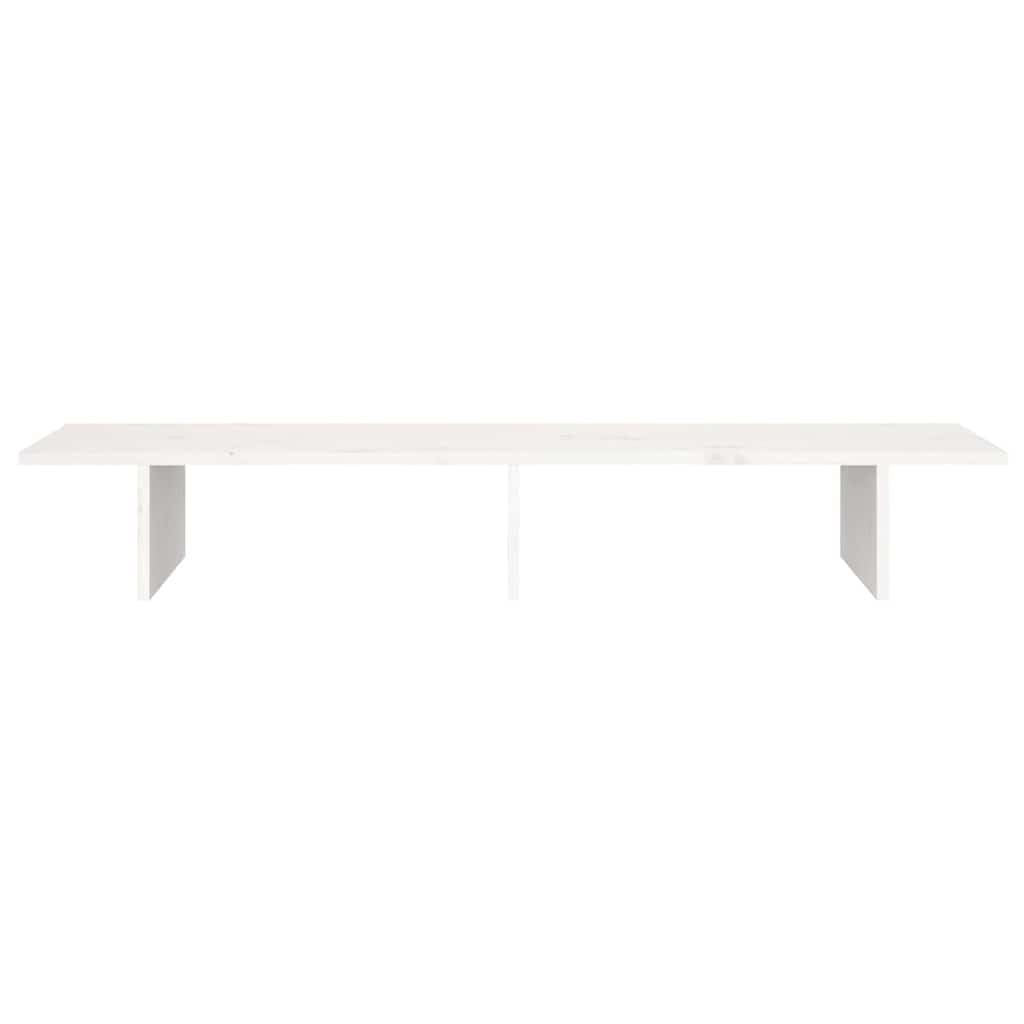 Supporto per monitor bianco in legno di pino massiccio, 100 x 27 x 15 cm, con spazio per la casa e l'ufficio, supporto da scrivania per sollevare il monitor, ripiano e gestione dei cavi