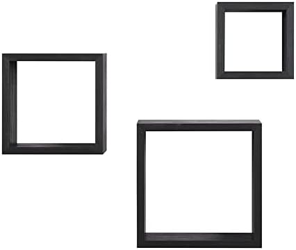 Spotondealz Cali Wall Floating Cube Box Shelf/Shelves Set of 3 Wall Hanging Display Shelving Unit-Black