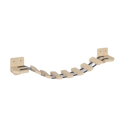 Hängebrücke für Katzen mit Regalen Kletterwand Katzenmöbel Wandmontage 7 Stufen Holz Kiefer 85 cm (Katzenbrücke (2 Regale + Leiter mit 7...