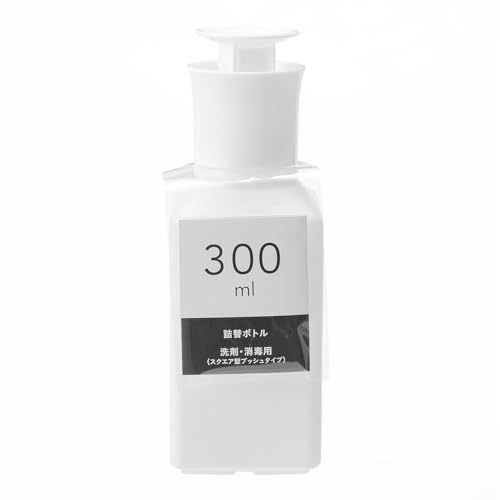 カインズ(CAINZ) 詰替ボトル 洗剤・消毒用 スクエア型プッシュタイプ 300ml用 ホワイト 食器用洗剤 除菌液 詰め替え ディスペンサーボトル