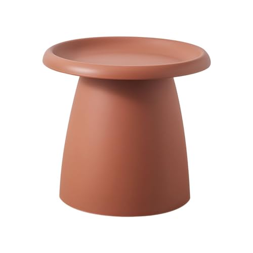 Moderna mesa de centro redonda con pedestal nórdico, mesa de centro pequeña para balcón, mesa auxiliar de plástico, color marrón, 20 pulgadas de largo x 20 pulgadas de ancho x 18 pulgadas de alto