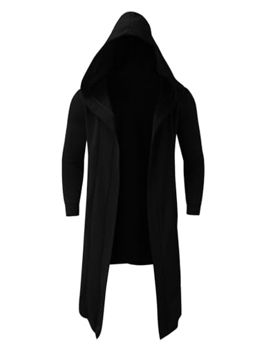 Kinkia Mens Open Front Long Hooded Cardigan Solid Long Sleeve Lightweight Long Cloak Cape Goth Cardigans with Pockets3
