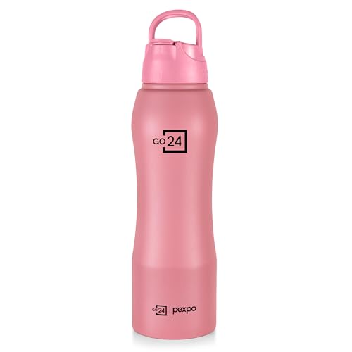 Go24 pexpo Belly ISI Certified Stainless Steel Water Bottle - 750ml, with Straw Lid Sipper Cap | Single Wall Fridge Bottle | For Home, Office, Gym, School, Yoga & Trek - Candy Pink
