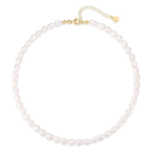 Genuine Rice Pearl Necklaces for Women Trendy 14K Gold Plated Handpicked 6-7mm AAA+ Freshwater...