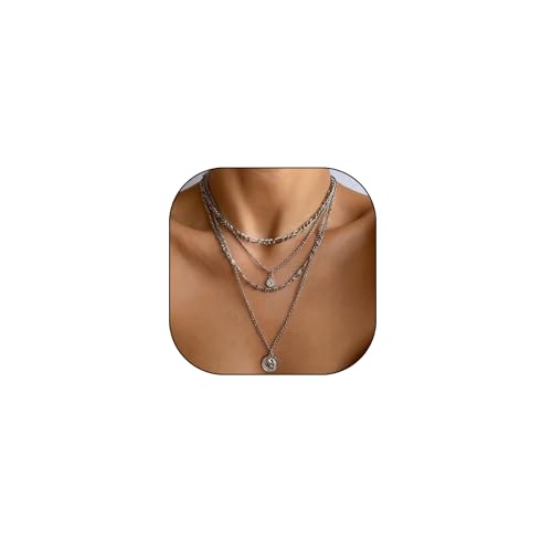 GIGB PBDK Layered Necklaces for Women Dainty 14K Gold Coin Sun Pendant Necklace Exaggerated Stackable Figaro Choker Necklace Trendy Birthday Jewelry Presents - Main Image