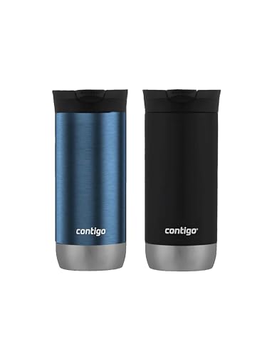 Contigo Huron Travel Mug, Leak-Proof, Snapseal Lid, 16 Fl Oz, Pack of 2, Blue Corn/Licorice