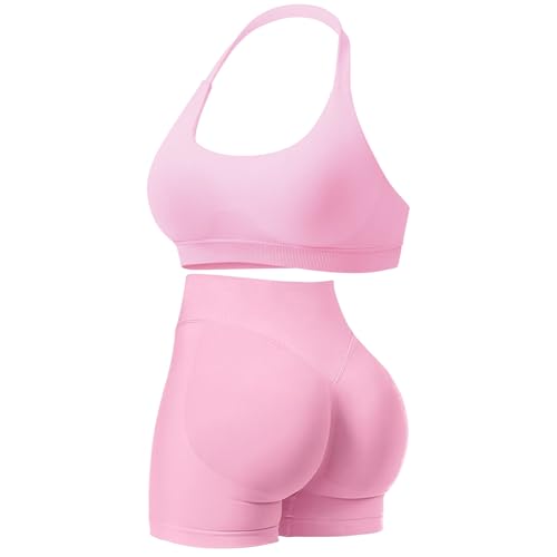 Seamless Gym Workout Sets for Women 2 Piece Halter Backless Sport...