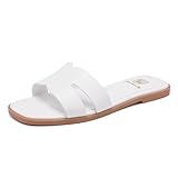 FW FRAN WILLOR Women's Flat Sandals Dressy Comfortable Slide Sandals Fashion Square Open Toe Slip On Beach Sandals for Summer