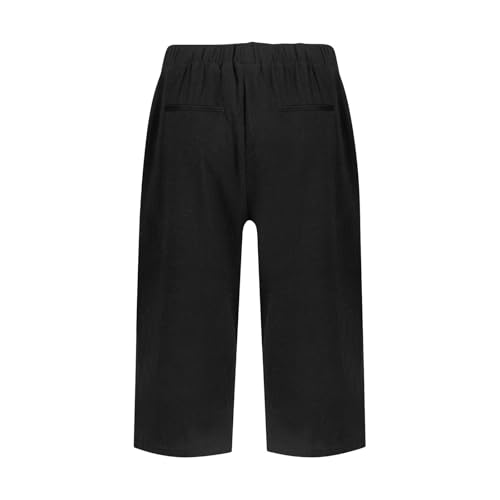 Women's Cotton Linen Capri Pants Wide Leg Knee Length Bermuda Shorts Cropped Lightweight Beach Trousers with Pockets4