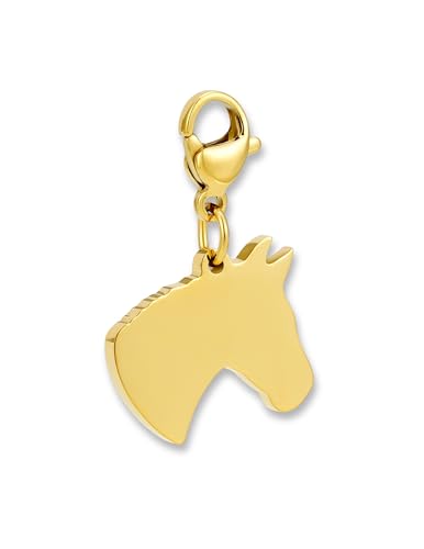Pendentif Charms cheval mit fermoir mousqueton | Pendentif doré en acier inoxydable 316L | Charm pour bracelet à breloques en or 18K | Résistant à l’eau...