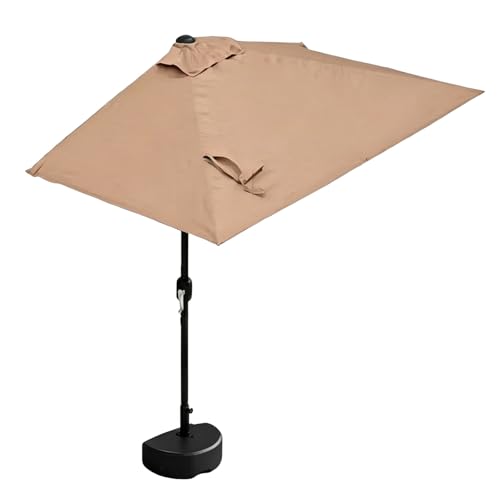 WNGJZZYC Parasol Terraza Exterior Semirrectangular Con Manivela Y Media Base Semirredonda Pesada, Lona Rectangular Regulable En Altura Para Balcón, Terraza, Jardín Y Porche(Beige)