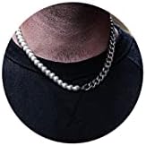 Pearl Necklace Men Half Pearl Half Chain Necklace 18k Gold Stainless Steel Cuban Link Neckalce for Men