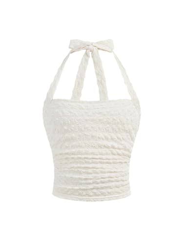 SOLY HUX Girl's Summer Halter Tops Y2k Sleeveless Tie Backless Ruched Slim Fitted Tank Top3