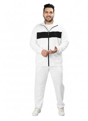 Image of CHKOKKO Mens Plus Size High Neck Winter Tracksuit Full Zip Jacket with Elastic Waist Lower Warm Soft Jogging Suit Activewear Set for Gym Running and Casual Wear