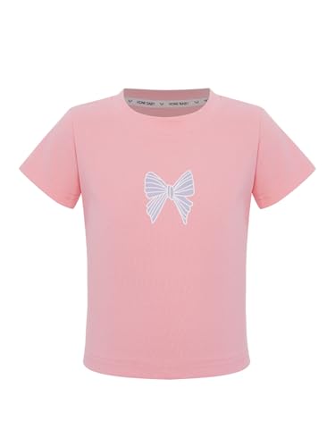 Kids Girls Bowknot Printed Short Sleeve Crop Top Round Neck Lace-up Back T-Shirt for Holiday Party Playwear3