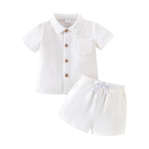 Image of Toddler Boy Clothes Summer Outfits Button Down Shirt Shorts Set 1-5T