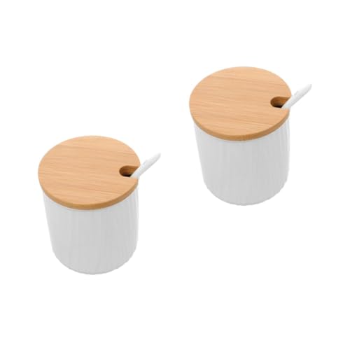 ULTECHNOVO 2pcs Ceramic Seasoning Container with Lid and Spoon for Kitchen Organization Creative Condiment Jar for Sugar Spices and Seasonings Design for Home Use