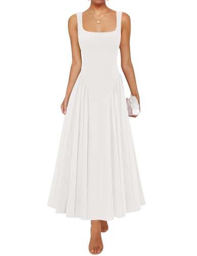 ZESICA Womens 2025 Summer Sleeveless Square Neck Sundress Casual Long Flowy A Line Knit Dress Beach Vacation Maxi Dresses