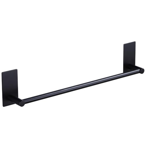 JS No Drill Bathroom Towel Bar Stainless Steel Towel Rack Waterproof & Rustproof Self Adhesive Black Towel Holder 40CM/15.75 Inch Towel Rail Hanger for Bathroom/Kitchen