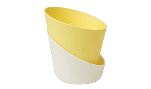 Image of Harshdeep Self Watering Plant Pots - Atlantis - Indoor Outdoor Home Livingroom Office Tabletop Decoration Plastic Planter 4 Inch Set of 5 (Pastel Yellow)