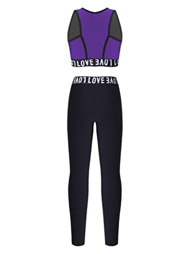 Kids Girls 2 Piece Gymnastic Dance Workout Outfits Crop Tops with Leggings Active Tracksuit2