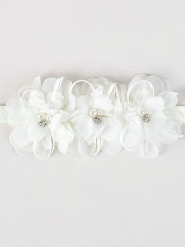 Lace Floral Baby Girls Headband Soft Elastic Hairband Flowers Pearl White Baby Hair Band Newborns Infants Toddlers 0-36 Months Headpiece Christening Baptism Party Hair Accessories2
