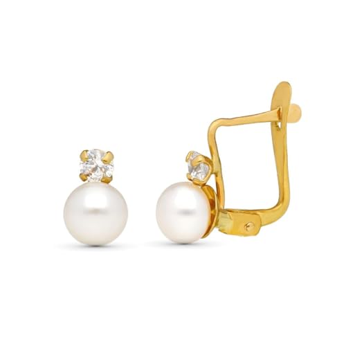 Pendientes en Oro de 9k con 7mm. perla no natural y circonita