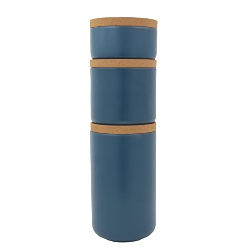 Image of Kamenstein Ceramic and Cork Set of 3 Stackable Canisters, 1 /2 qt, 1 qt, 2 qt, Teal