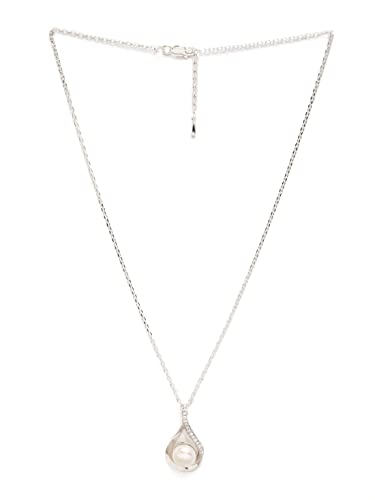 Image of Clara 925 Sterling Silver Real Pearl Pendant Earrings Chain Bracelet Ring | Platinum Plated, Swiss Zirconia | Gift for Women & Girls