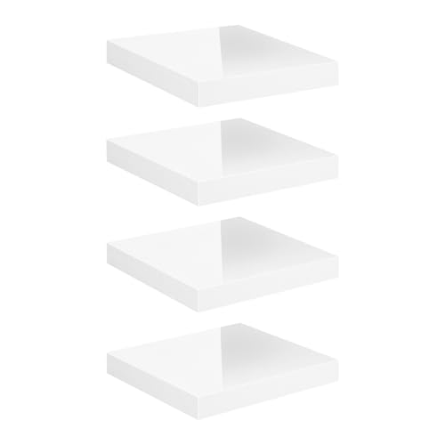 eSituro Mensola da Parete, Set di 4, Mensola da Parete Bianca Lucida, Mensola Sospesa, Mensola Galleggiante, Scaffale da Appendere, Mensola da Parete per Soggiorno Cucina Studio Bagno, 25x22.9x3.8 CM