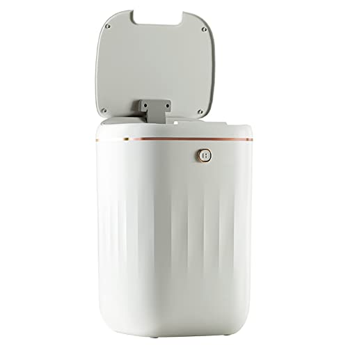 Touchless Bathroom Trash Can With Lid, 4.7 Gallon Automatic Garbage Can, Square Plastic Trash Bin Waterproof Motion Sensor Wastebasket For Living Room, Bedroom, Office, Kitchen, White (No Battery) #TOP24
