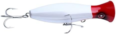 Large Top Water Popper 4.75 in/1.5 oz Lure Artificial Seal Lure 3D Eyes Hard Popper with Hooks and Ring for Saltwater Offshore, Surf Fishing, Bass, Bluefish (RED Head)