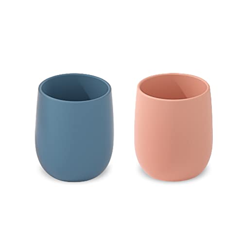 Image of Toddler Cups Silicone Training Cup for Infants and Toddlers, Kids Mini Open Cups, NO BPA, Unbreakable, 100% Silicone for Baby Led Weaning & Independent Drinking 3oz, 2 Count, 4 Month+(Navy Blue/Pink)