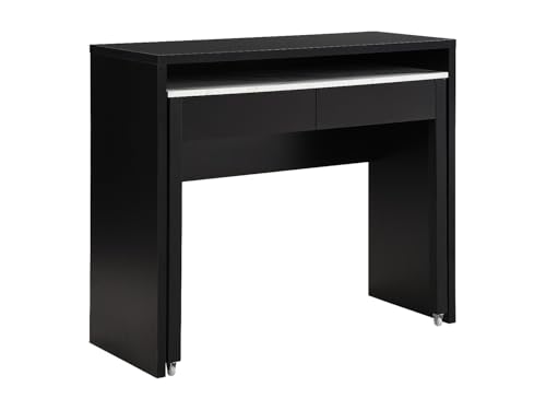 Vente-unique - Bureau Console Extensible avec 2 tiroirs - Noir et Effet marbre Blanc - LOAVIA - avec Rangement