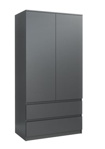 MebLocker Armario Ropero con Cajones en Antracita – Armario Guardarropa Versátil para Dormitorio o Salón, Armario Clásico con Amplio Espacio de Almacenamiento, 90x50x180 cm