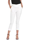 HDE Pull On Capri Pants for Women with Pockets Elastic Waist Cropped Work Pants White - L