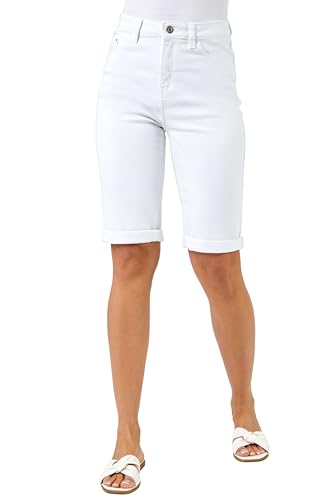 Roman Originals Denim Shorts for Women UK - Ladies Knee Length Stretch Jean Cropped Jeggings Turn Up Hem Cut Off Summer High Waisted Smart Fitted Lightweight Casual Holiday - White - Size 12