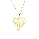 Collares de hombre y mujer, notas de música en corazones, collares colgantes para mujer, color dorado, estética, cadenas de cuello en clave de sol, joyería
