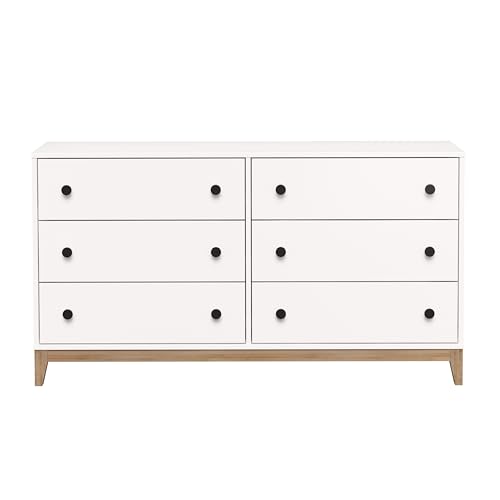 Image of Prepac Nordik Dresser, White & Oak Dresser for Bedroom, Chest of Drawers with 6 Drawers, 16 inch D x 54.75 inch W x 30 inch H, WODBR-2206-1