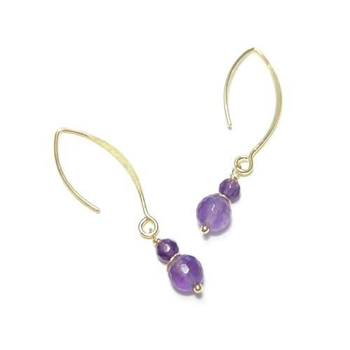 Boucles d'oreilles pendantes améthyste en argent doré, parfaites pour illuminer vos soirées