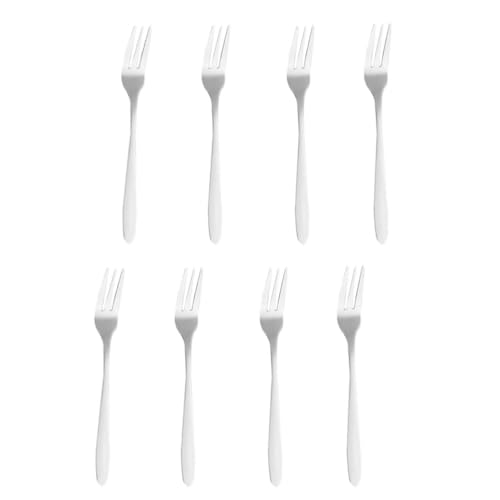 8 PCS Stainless Steel Fruit Forks, Reusable Fashionable Small Cocktail Forks Tasting Appetizer Tool For Party Kitchen Dessert Salad Fruit (Triple fork with pointed handle)