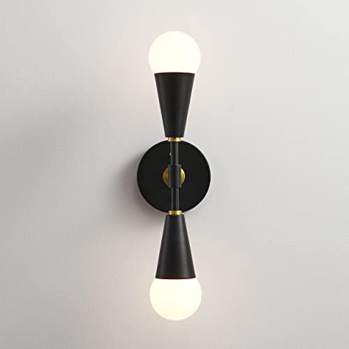 Image of BRIGHTTIA Vicky 2 Light Cone Socket Wall Sconce - Mid Century Modern Fixture for Wall & Ceiling - Minimalist Edison Lamp for Hallway and Bathroom Vanity - Black & Gold (BW0027-2BG)