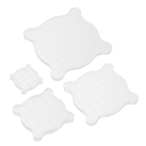 VILLCASE Acrylic Stamping Blocks Set 4pcs Stamp Blocks Grid Lines for DIY Projects Flower Stamps for Cards